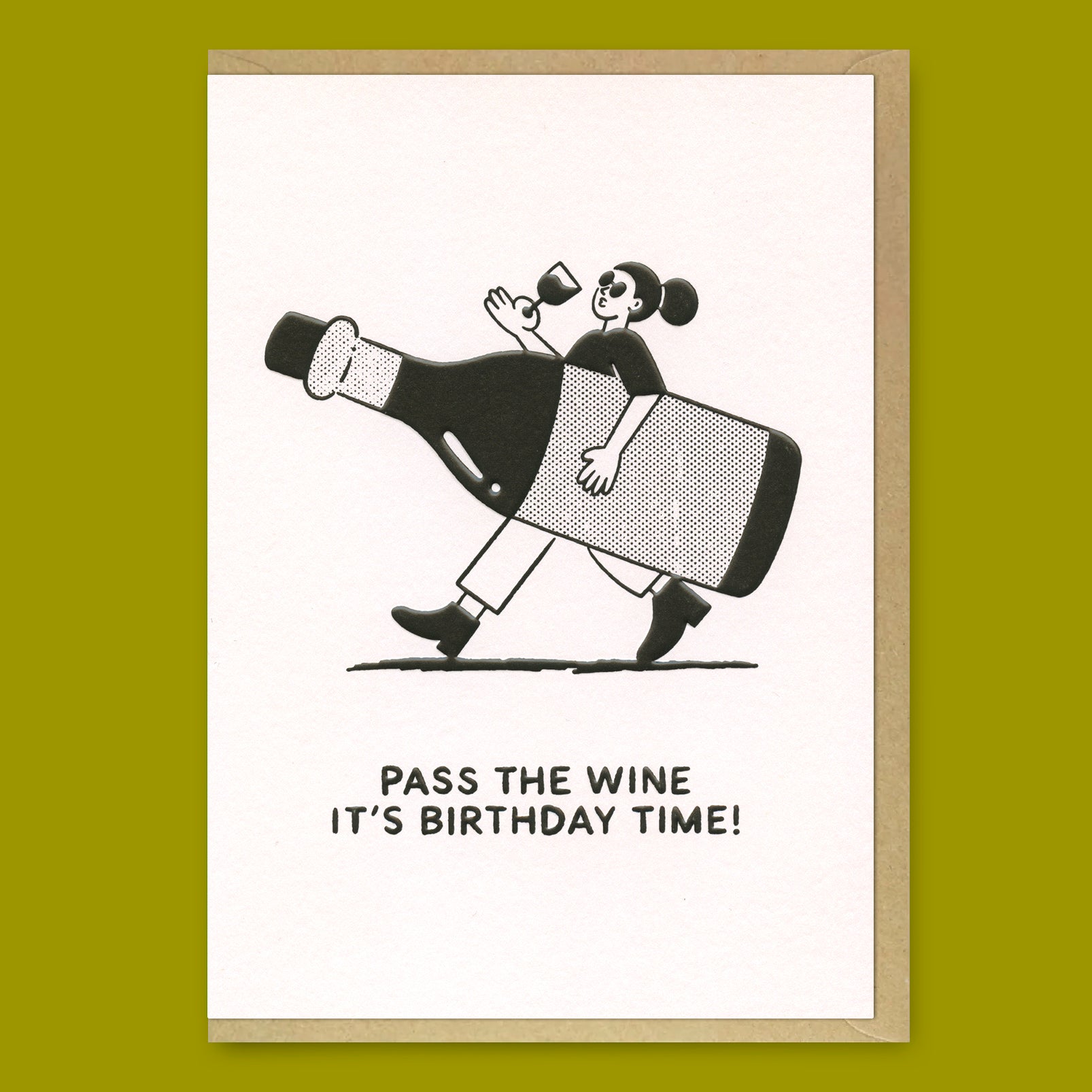 Grußkarte „Pass the Wine“ | Lustige Klappkarte zum Geburtstag mit Weinmotiv | Studio Boketto