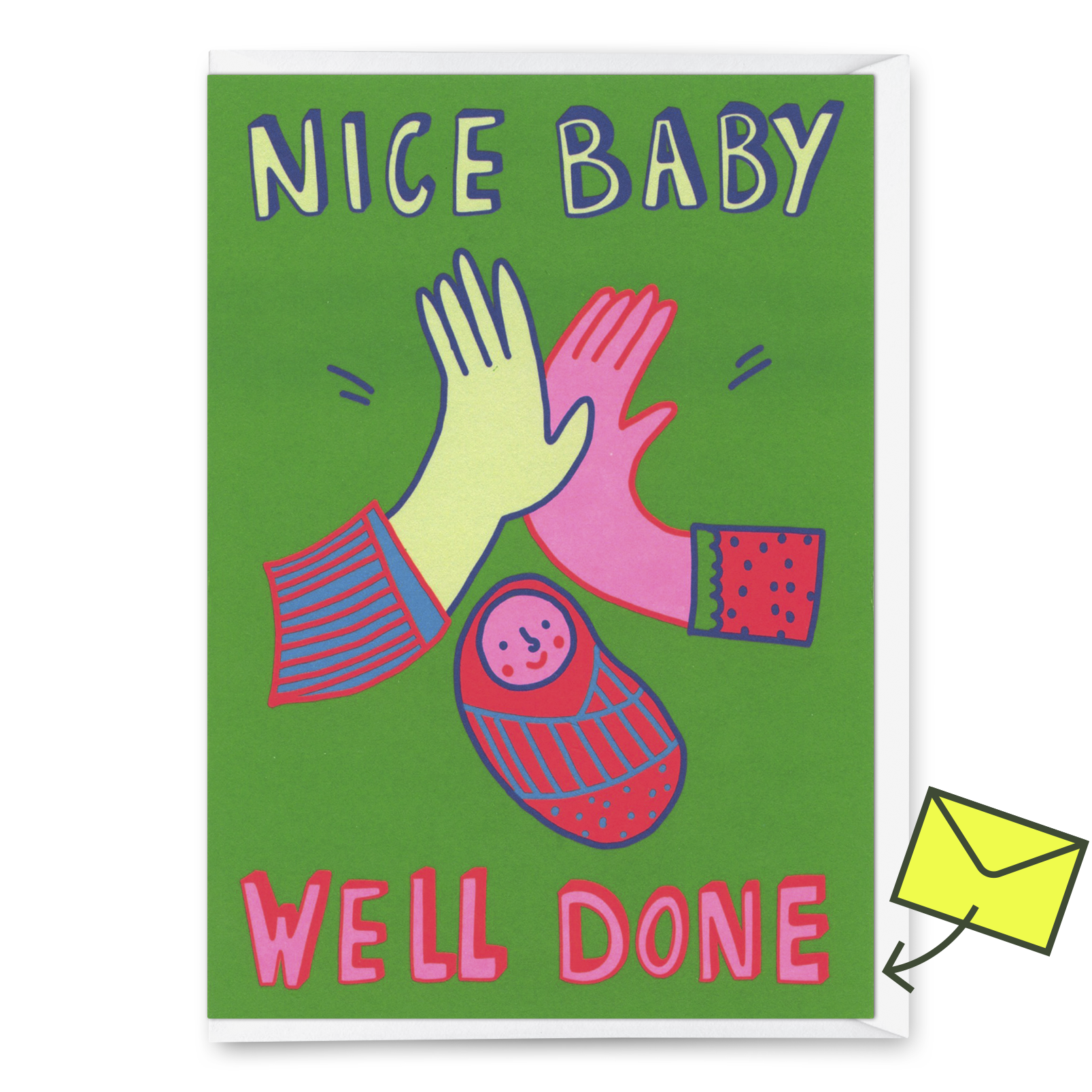 Grußkarte "Nice baby, well done" | Ausgefallene Klappkarte zur Geburt