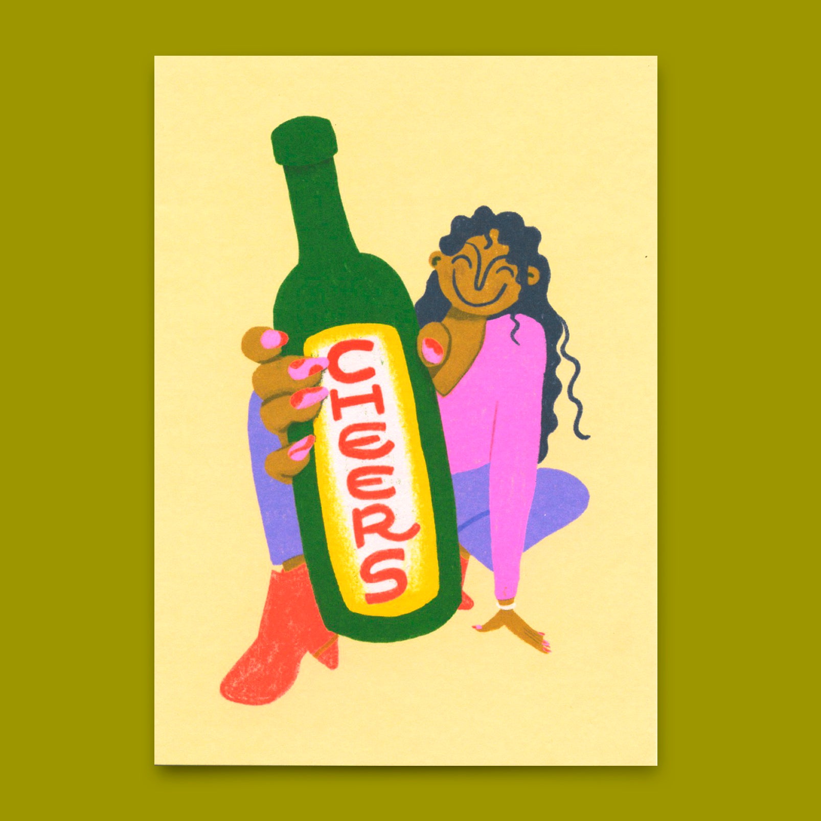 Postkarte "Cheers Girl Bottle" | Besondere Karte für jeden Anlass