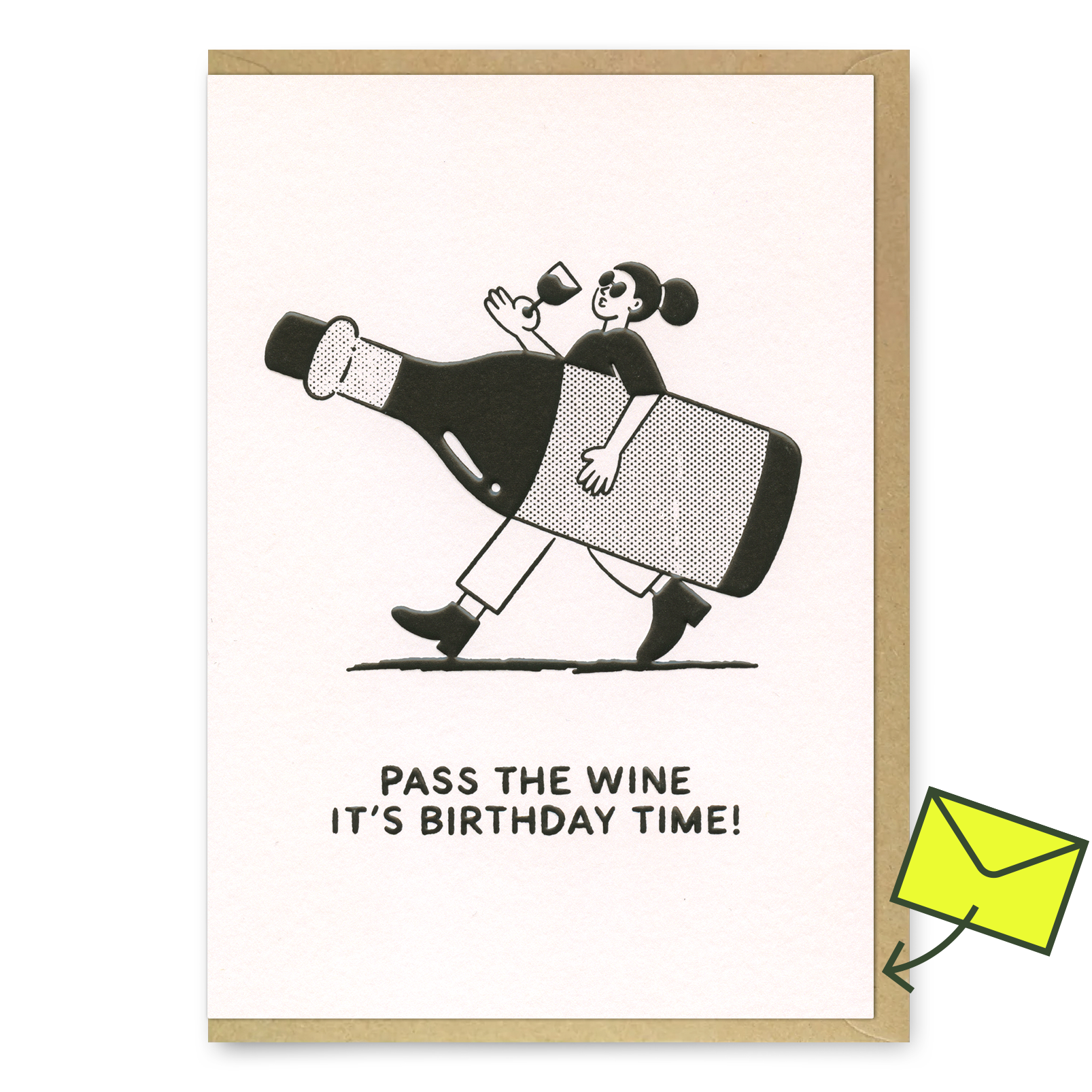 Grußkarte „Pass the Wine“ | Lustige Klappkarte zum Geburtstag mit Weinmotiv | Studio Boketto