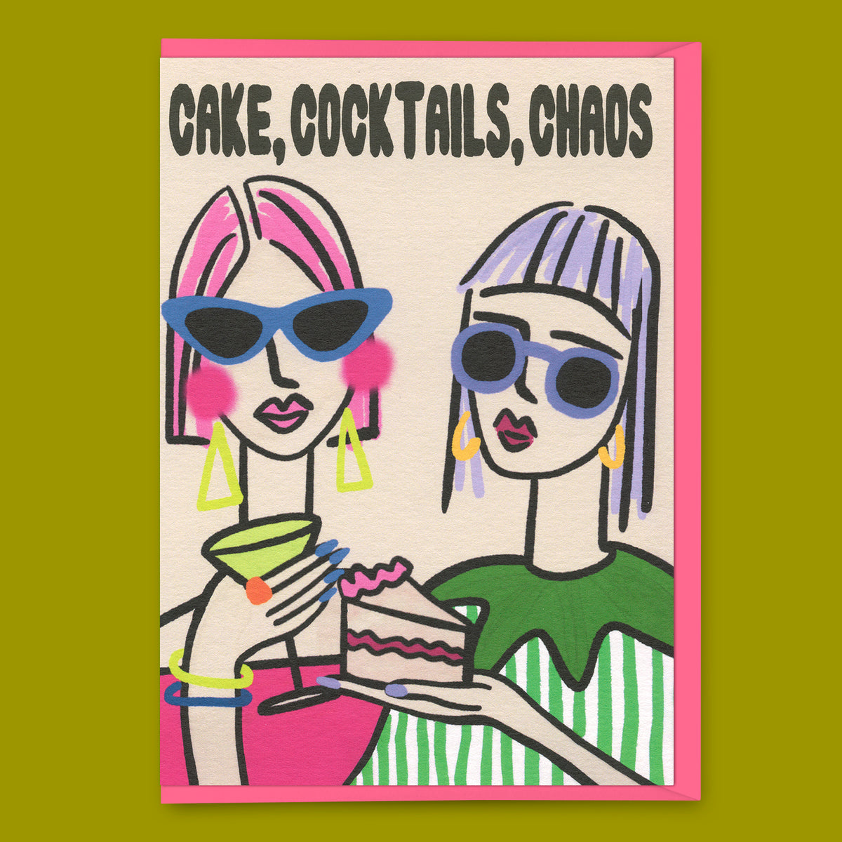 Grußkarte „Cake & Cocktails“ | Fröhliche Klappkarte zum Geburtstag | Studio Boketto