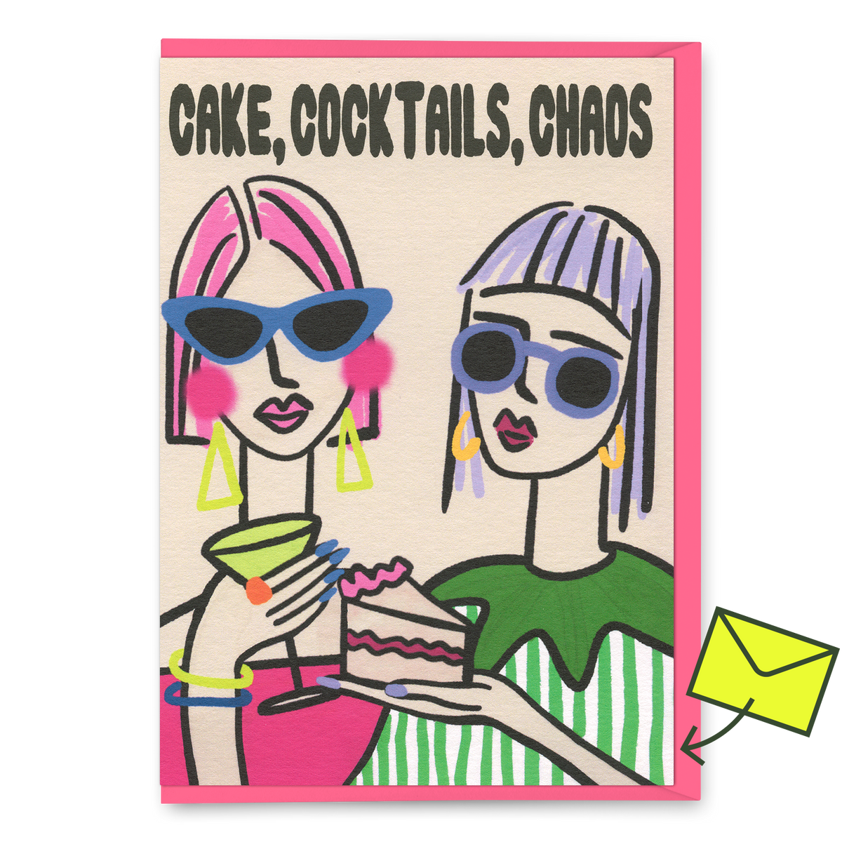 Grußkarte „Cake & Cocktails“ | Fröhliche Klappkarte zum Geburtstag | Studio Boketto