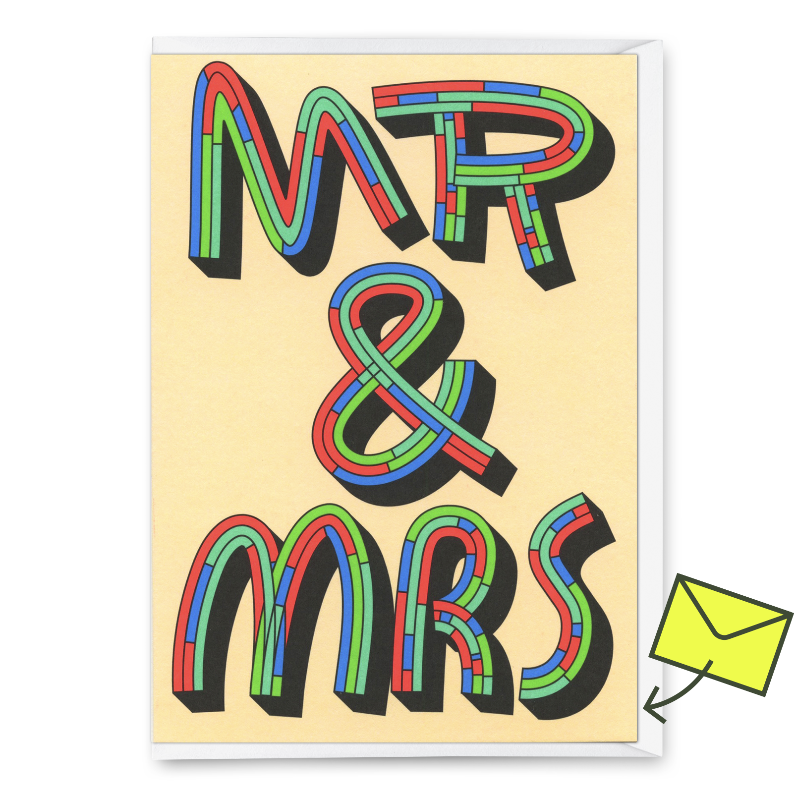 Grußkarte "Mr & Mrs Colored Typo" | Coole Klappkarte zur Hochzeit