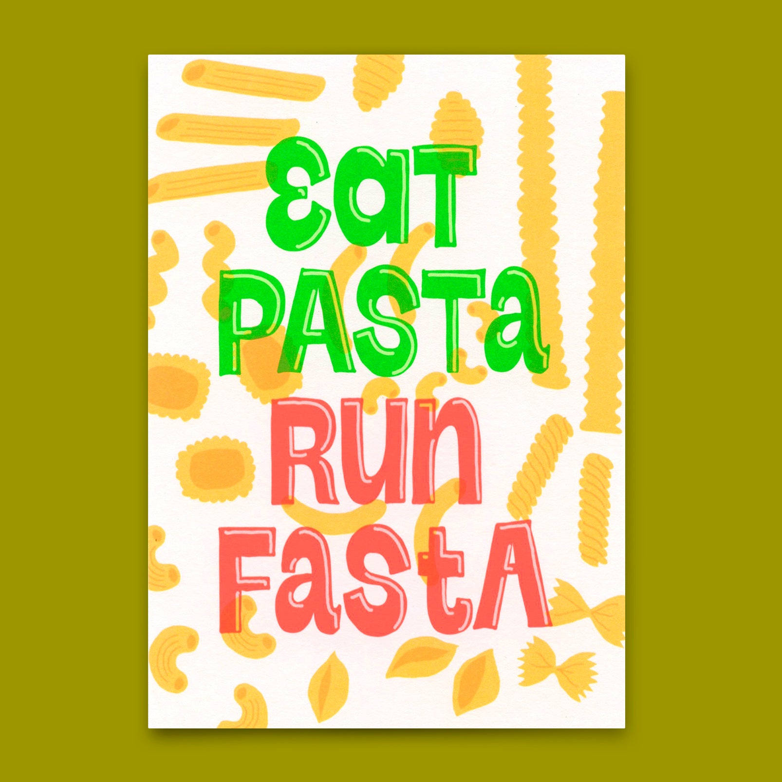 Postkarte "Eat pasta, run faster" | Lustige Karte mit Spruch