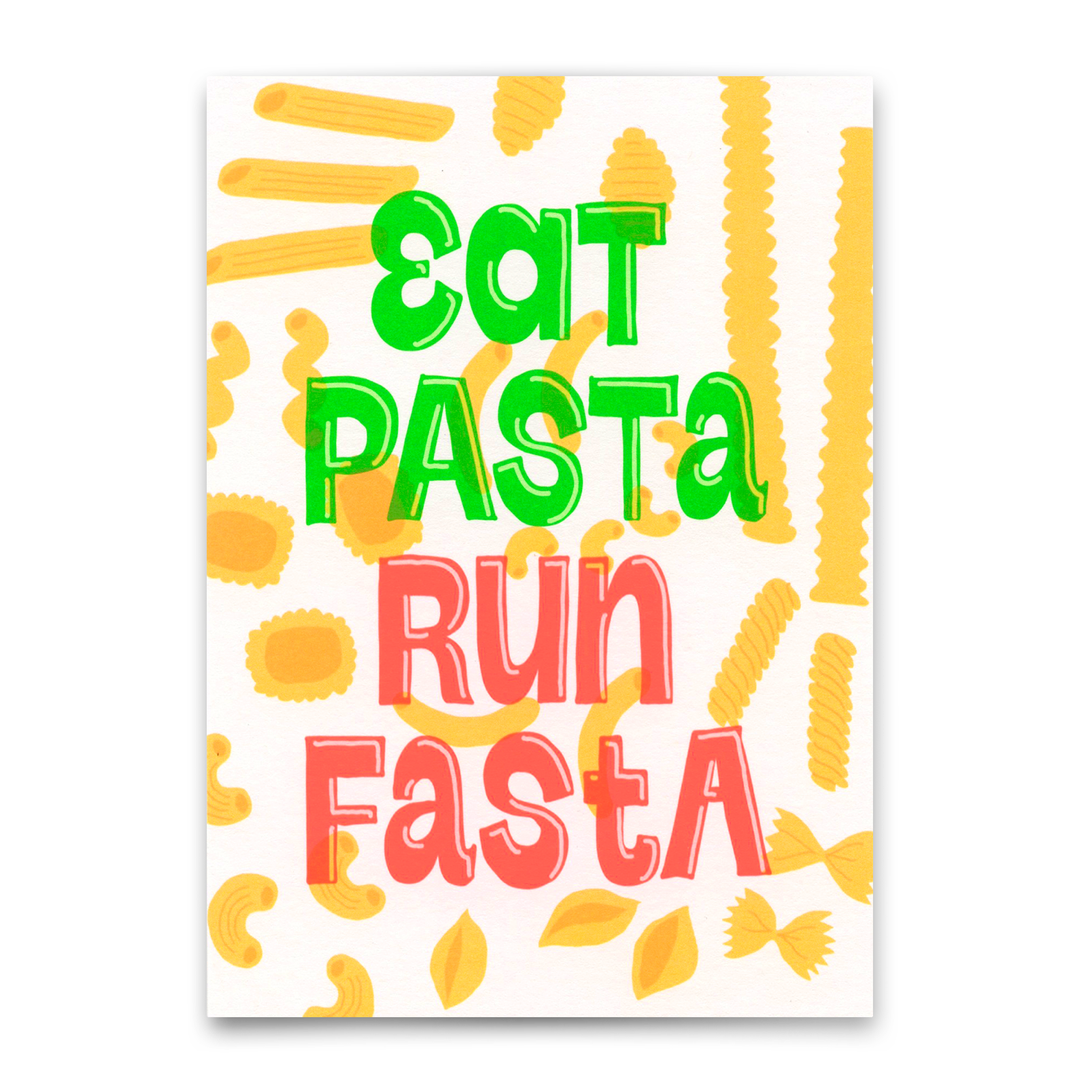 Postkarte "Eat pasta, run faster" | Lustige Karte mit Spruch