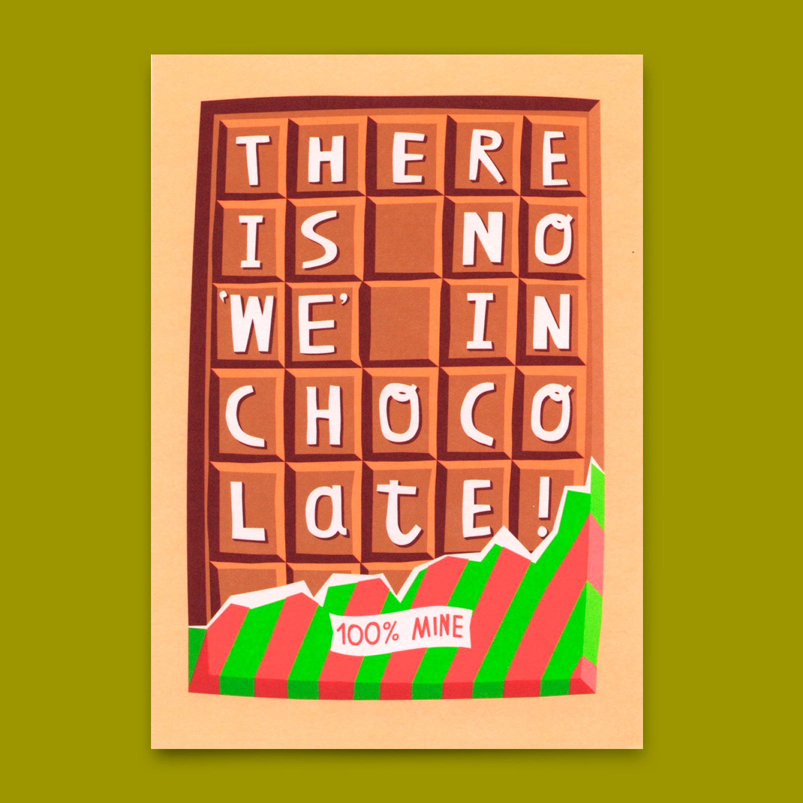 Postkarte "There´s no we in chocolate" | Lustige Karte mit Spruch