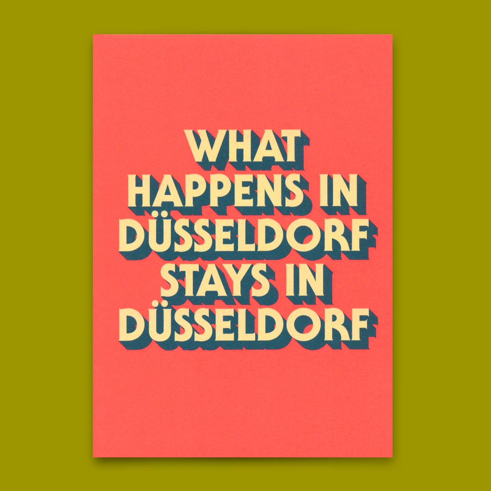 Postkarte "What happens in Düsseldorf" | Besondere Karte mit Spruch